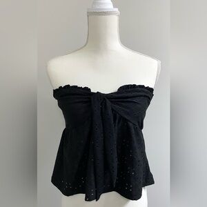 SHEIN Womens M Solid Black Eyelet Lace Strapless Crop Top Boho Y2K Cottagecore